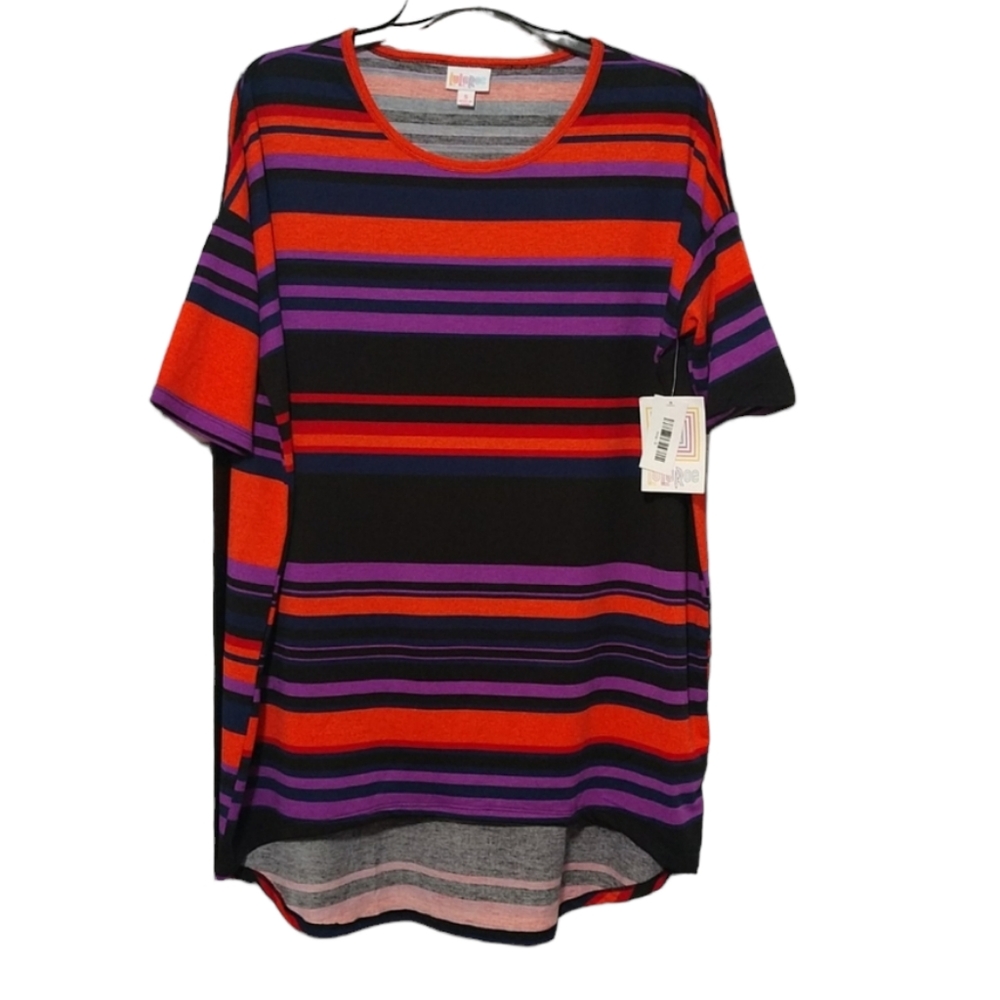New LuLaRoe Orange and Purple Striped Irma Tunic Top sz Small